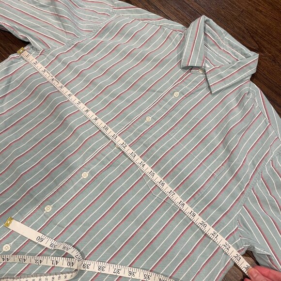 American Eagle Men's Sz M Green Red White Striped Relaxed Fit Shirt - Picture 9 of 13